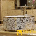 Chậu lavabo tròn đặt bàn hoa văn vàng Navier NV-406