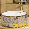 Chậu lavabo tròn đặt bàn hoa văn vàng Navier NV-406