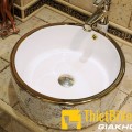 Chậu lavabo tròn đặt bàn hoa văn vàng Navier NV-406