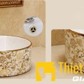 Chậu lavabo tròn đặt bàn hoa văn vàng Navier NV-406