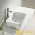 Chậu lavabo vuông đặt bàn sứ trắng cao cấp Navier NV-344