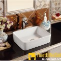 Chậu lavabo vuông đặt bàn sứ trắng cao cấp Navier NV-344