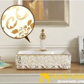 Chậu lavabo vuông đặt bàn hoa văn vàng Navier NV-407