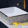 Chậu lavabo vuông đặt bàn hoa văn vàng Navier NV-407