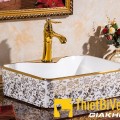 Chậu lavabo vuông đặt bàn hoa văn vàng Navier NV-407