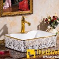 Chậu lavabo vuông đặt bàn hoa văn vàng Navier NV-407