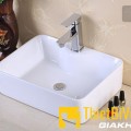 Chậu lavabo vuông đặt bàn sứ trắng chính vòi Navier NV-403