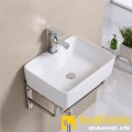 Chậu lavabo vuông đặt bàn sứ trắng chính vòi Navier NV-403