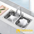 Chậu chén 2 ngăn đều inox201 Navier NV-7843