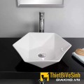 Chậu lavabo lục giác đặt bàn sứ trắng Navier NV-405