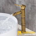 Vòi lavabo nóng lạnh ống trúc đồng thau vàng Navier NV-715