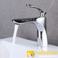 Vòi lavabo tay khuyết nóng lạnh đồng thau mạ Crome Navier NV-717 ( 20cm)