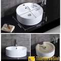 Chậu lavabo tròn đặt bàn sứ trắng Navier NV-401