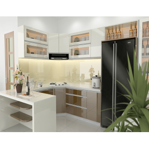 Tủ bếp Acrylic chữ U màu trắng NV-5007