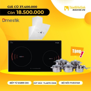 Combo Bếp Từ Đôi Và Máy Hút Mùi Kính Vát Dmestik KM DMK 12