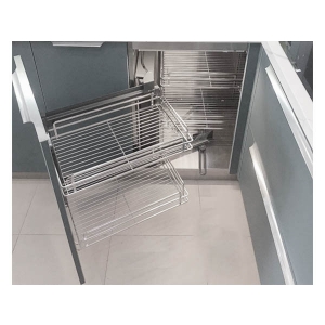 Kệ góc liên hoàn 2 tầng cánh phải dạng inox nan dẹt 304 Eulife LH90-R