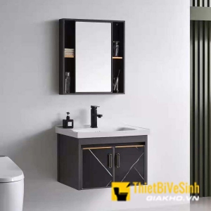 Bộ Tủ Chậu Lavabo Nhôm Đen Vân Đá Liền Gương NV-529