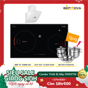 Combo Bếp Từ Đôi Và Máy Hút Mùi Kính Vát Chính Hãng Dmestik DLKM DMK 12