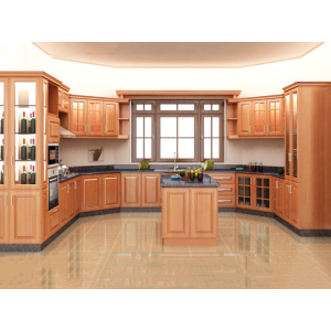 Tủ bếp gỗ căm xe sang trọng có quầy bar NV-5054