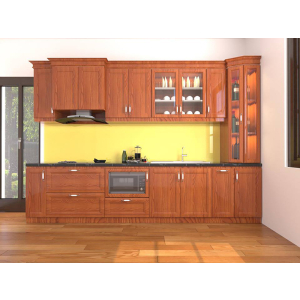 Tủ bếp gỗ xoan đào hình chữ I có tủ rượu NV-5059