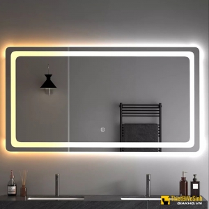 Gương Phòng Tắm Led Vàng Sáng Viền Chữ Nhật Ngang Nút Cảm Ứng 80x60 Navier NV-150V