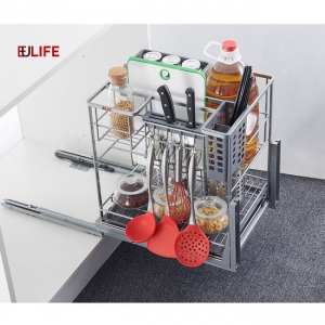 Giá dao thớt gia vị đa năng Inox304 nan dẹt ray giảm chấn Eulife DT250