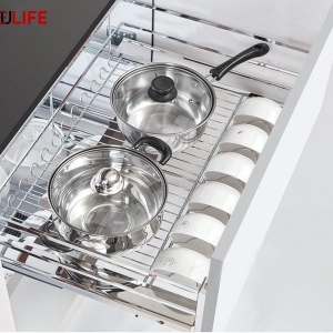 Giá xoong nồi nan dẹt Inox304 ray âm giảm chấn Eulife XN600