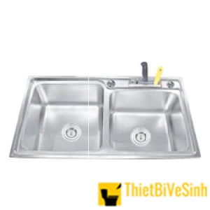 Bồn rửa chén 2 hộc lệch inox có vắt dao cao cấp Navier NV-8143VD