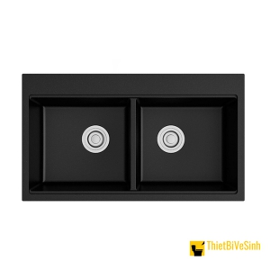 Chậu Rửa Chén Đá 2 Ngăn Đen Cao Cấp Navier NV-T8046-G01