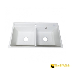 Chậu Rửa Chén Đá 2 Ngăn Đều Trắng Muối Tiêu Navier NV-8649