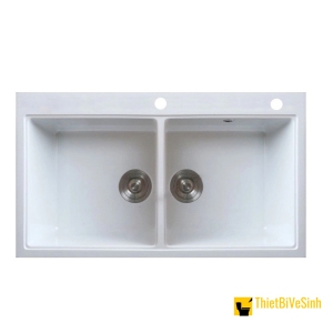 Chậu Rửa Chén Đá 2 Ngăn Trắng Cao Cấp Navier NV-T8046-G03