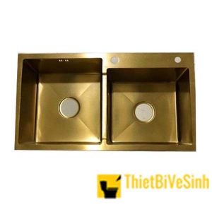Chậu chén 2 ngăn lệch inox cao cấp phủ nano vàng Navier NV-7541LV201