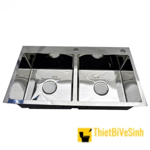 Chậu rửa chén 2 ngăn inox bóng cao cấp Navier NV-8245D201B