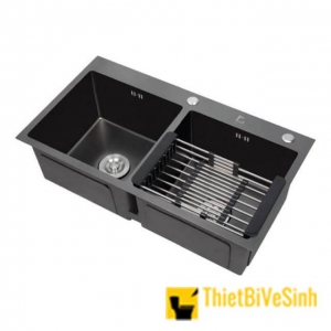 Chậu rửa chén 2 ngăn inox phủ nano đen cao cấp Navier NV-8245D201NND