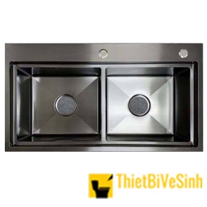 Chậu rửa chén 2 ngăn inox phủ nano xám cao cấp Navier NV-8245D201NNX