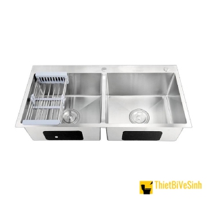 Chậu rửa chén 2 ngăn inox cao cấp không sơn Navier NV-9048KS
