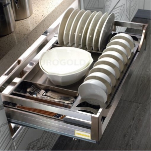 Giá bát đĩa inox hộp âm tủ ray giảm chấn Eurogold EU133600