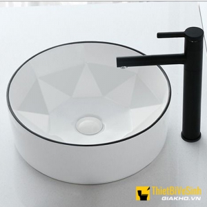 Chậu Lavabo Đặt Bàn Tròn Sứ Trắng Viền Đen Navier NV-322