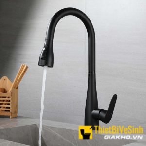 Vòi chén nóng lạnh đầu rút sơn đen tĩnh điện Navier NV-209D