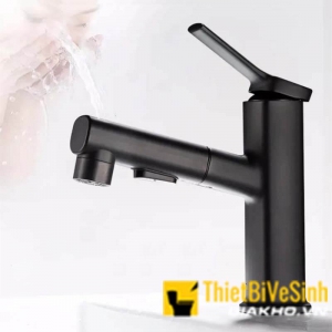 Vòi lavabo nóng lạnh đầu dây rút thân vuông sơn tĩnh điện Navier NV-632D