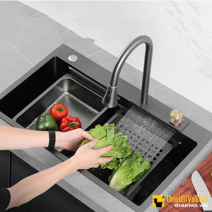 Combo Bộ Chậu Rửa Chén 1 Hộc Nano Đen 1 Núm Điều Chỉnh Navier NV-7546CB1N