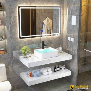 Bộ Bàn Đá 2 Tầng Kèm Lavabo Đặt Bàn + Gương Led Navier NV-1131T