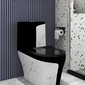 Bồn Cầu 1 Khối Trắng Vân Mây Kết Hợp Đen Cao Cấp Navier NV-1017D