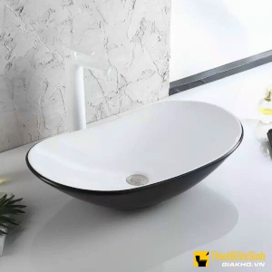 Chậu lavabo đặt bàn Oval thuyền trắng đen cao cấp Navier NV-414DT