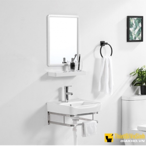 Bộ Tủ Chậu Lavabo + Gương + Kệ Gương Treo Tường Inox 430x360 NP-2092