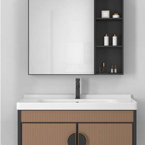Bộ Tủ Chậu Lavabo Nhôm Vân Gỗ Liền Gương Navier NV-488G