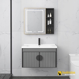 Bộ Tủ Chậu Lavabo Nhôm Vân Xám Liền Gương Navier NV-488X