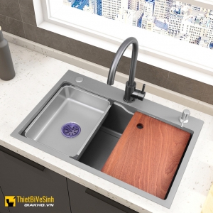 Chậu rửa bát 1 ngăn inox 304 chuẩn 100% màu xám Navier NV-7546ND