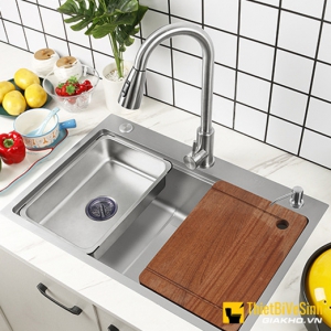 Chậu rửa bát 1 ngăn inox 304 chuẩn 100% mờ Navier NV-7546M