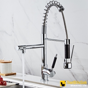 Vòi rửa chén lò xo kép đồng thau mạ Crom Navier NV-213